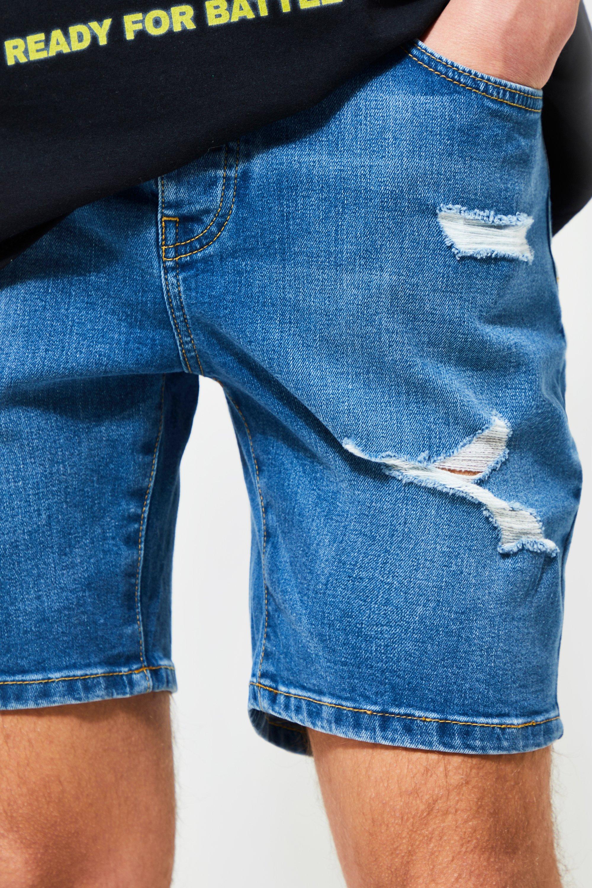 Stretch ripped denim shorts store